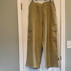 Women’s Jane & Delancey khaki linen blend wide leg pants. Size medium.